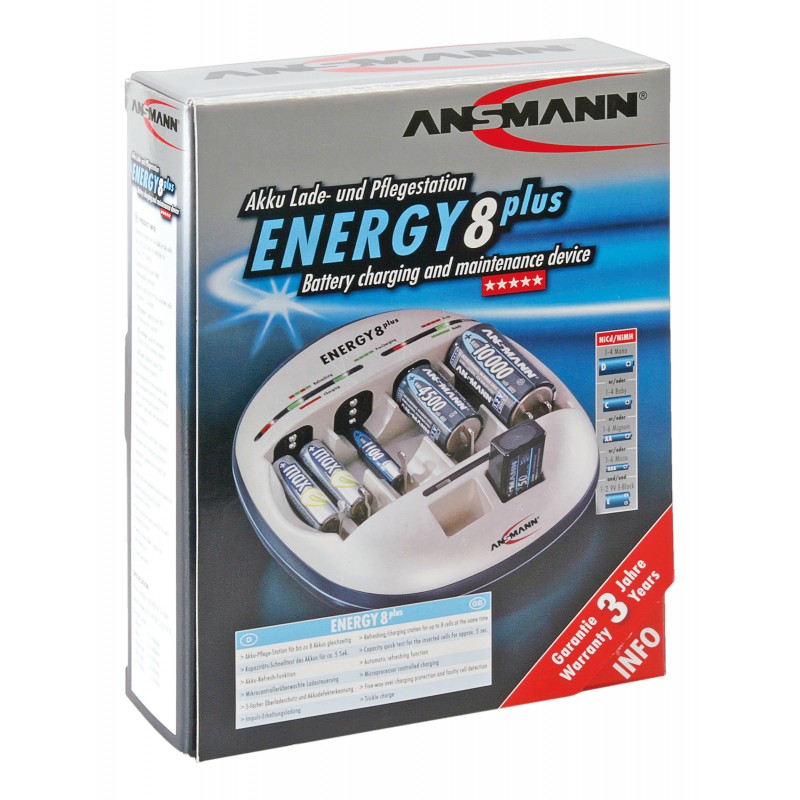 Chargeur ANSMANN ENERGY 8+ pour 1 ou 8 accus NiMH / NiCd tous formats