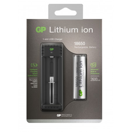 Accumulateur GP Li-ion 18650 3.7V 2600mAh + Chargeur