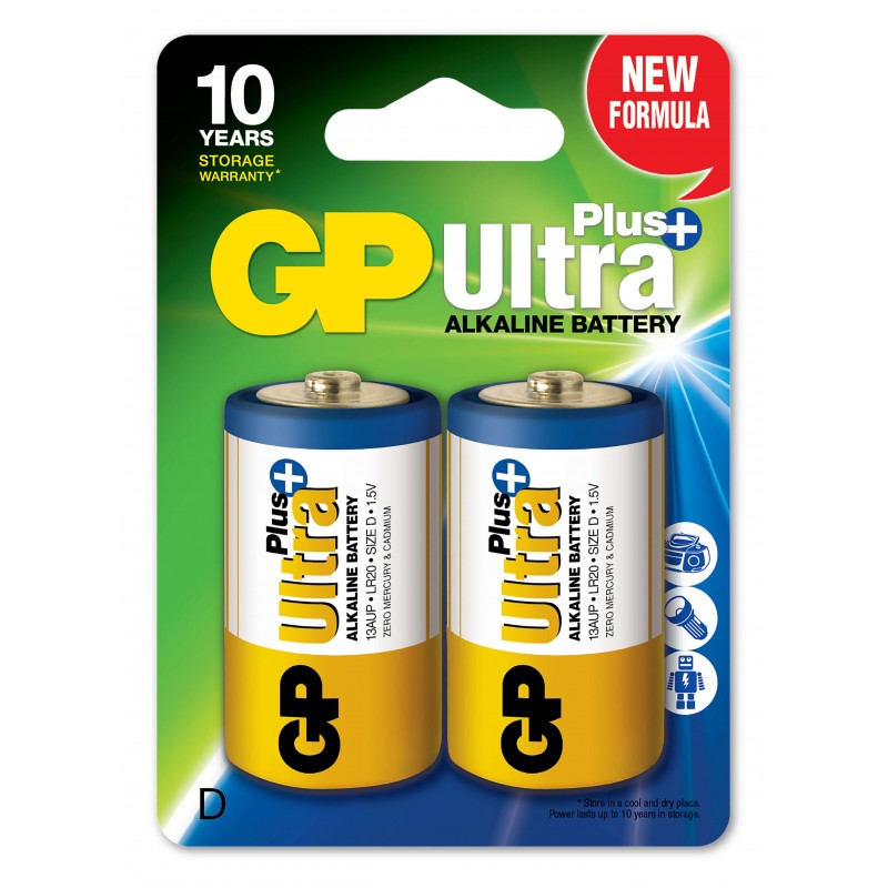 Pile alcaline GP Ultra+ 1,5V D LR20 Blister 2